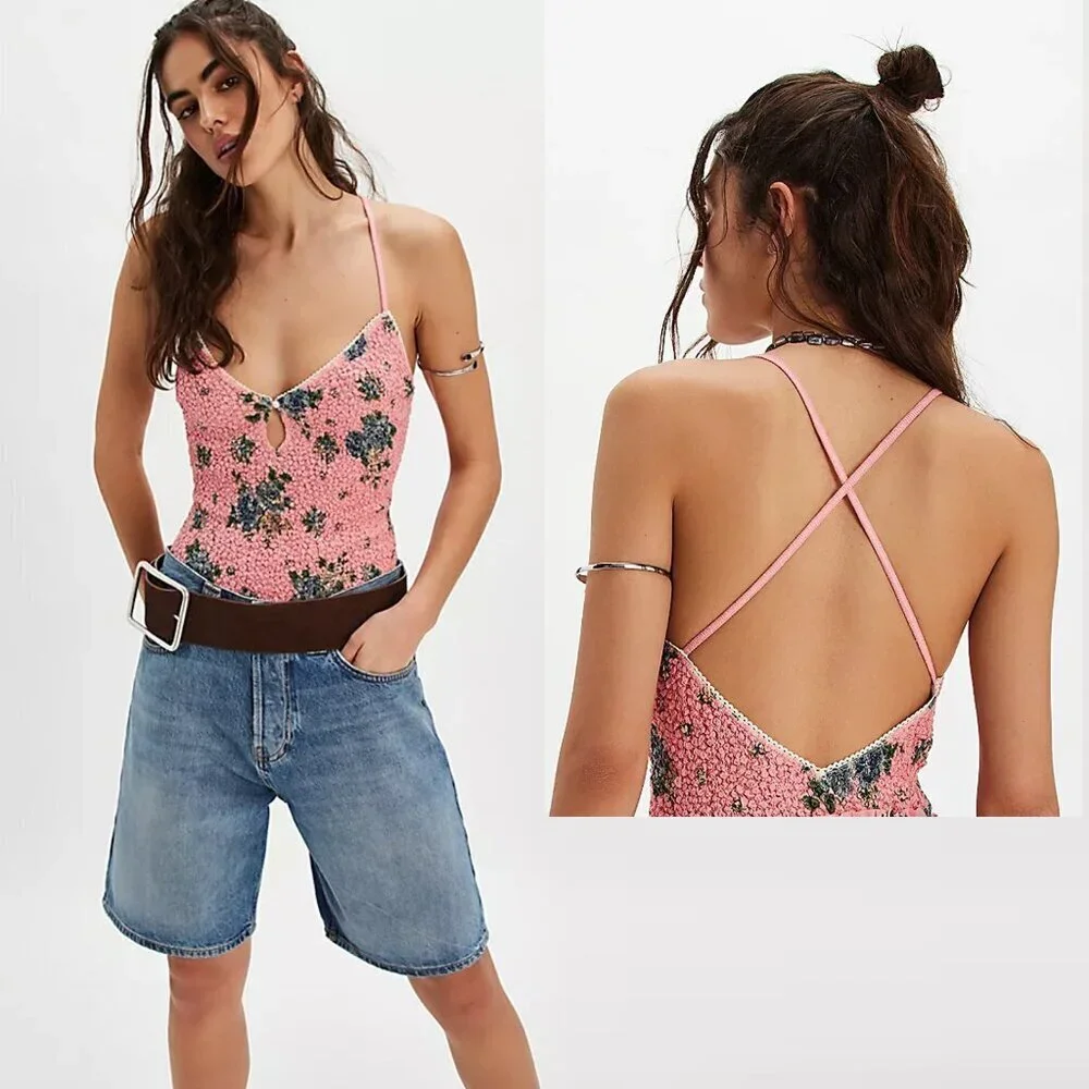 NWT New Free People Seaside Rose Peony Combo Bodysuit Size XS